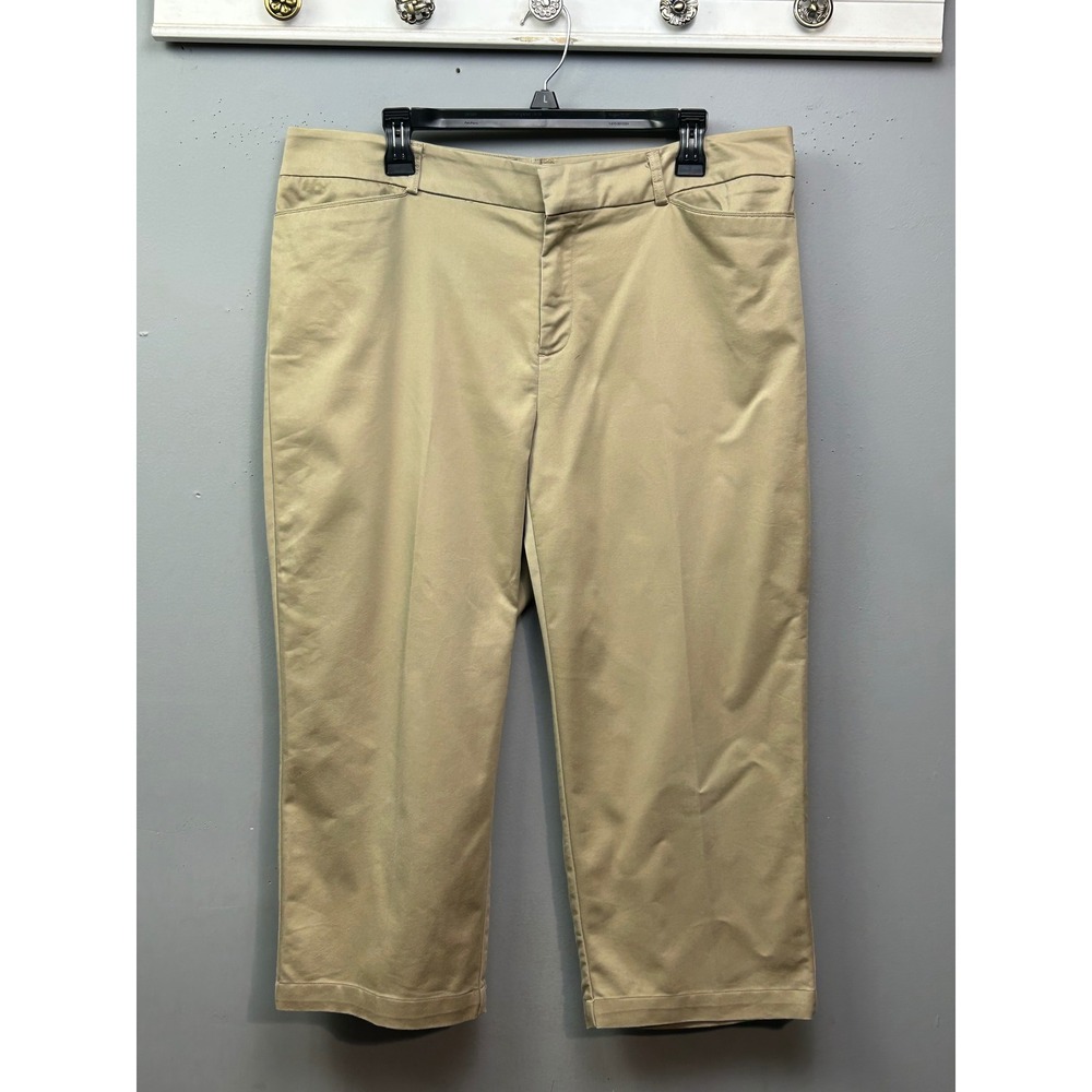 DOCKERS WOMAN‎ Metro Capri Pants Tan Size 16W Stretch Cotton Blend